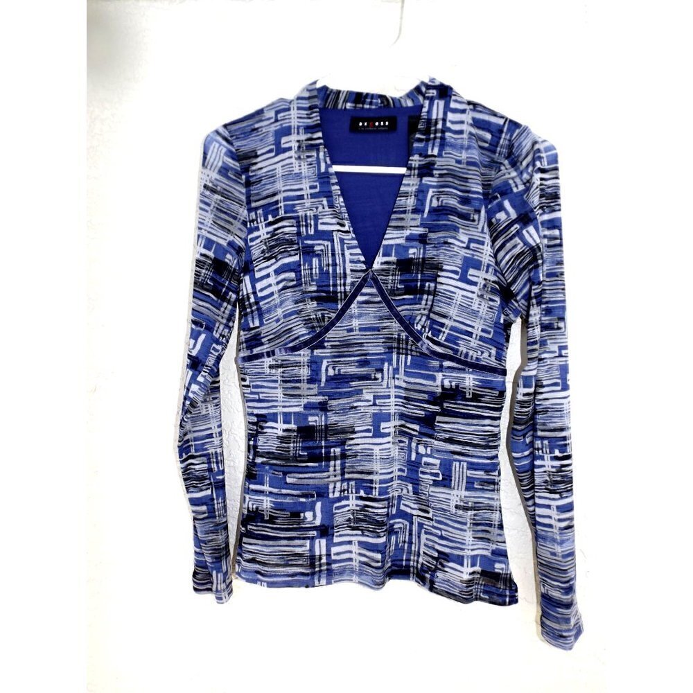Axcess M multicolor V-neck long sleeve top slinky blue gray black office workwea